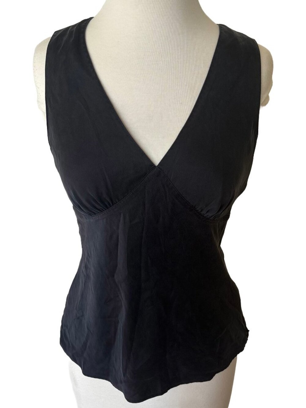 90s Banana Republic 100% Silk Black Sleeveless V Neck Tank Blouse Bias Cut SZ S